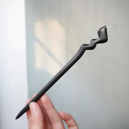 Natural African Blackwood and Green Sandalwood Hair Stick Set - 18cm Pikachu-Inspired Design #皮卡丘