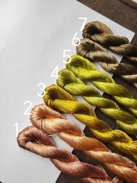 10g*18 Suzhou Embroidery Thick Filament Slightly Twisted Mulberry Silk Thread(Leaves Colors 叶子)