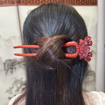Natural Rosewood Hair Stick Set - 17cm U Shape Double-Sided Hairpin (U形发钗)