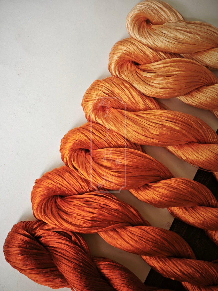 10g*6 Suzhou Embroidery Thick Filament Slightly Twisted Mulberry Silk Thread(Orange Red  杏红金驼)
