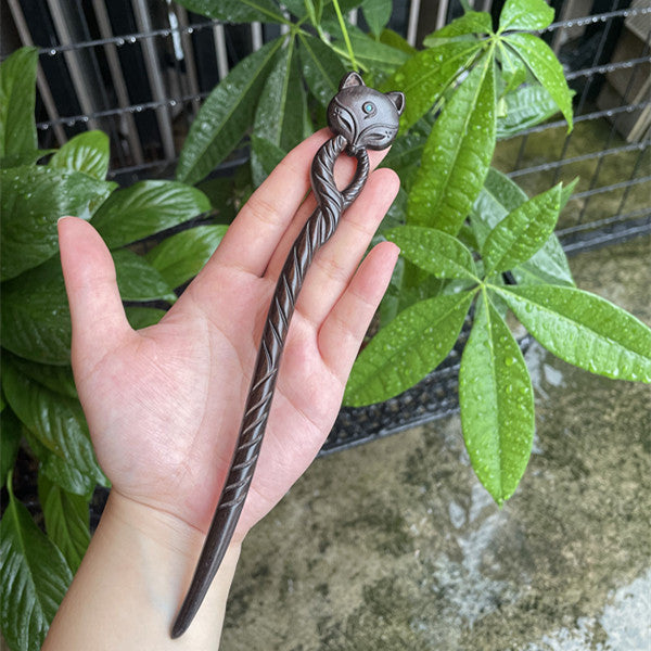 Natural Wooden Fox Hair Stick Set - 20cm Hairpin (凤九)