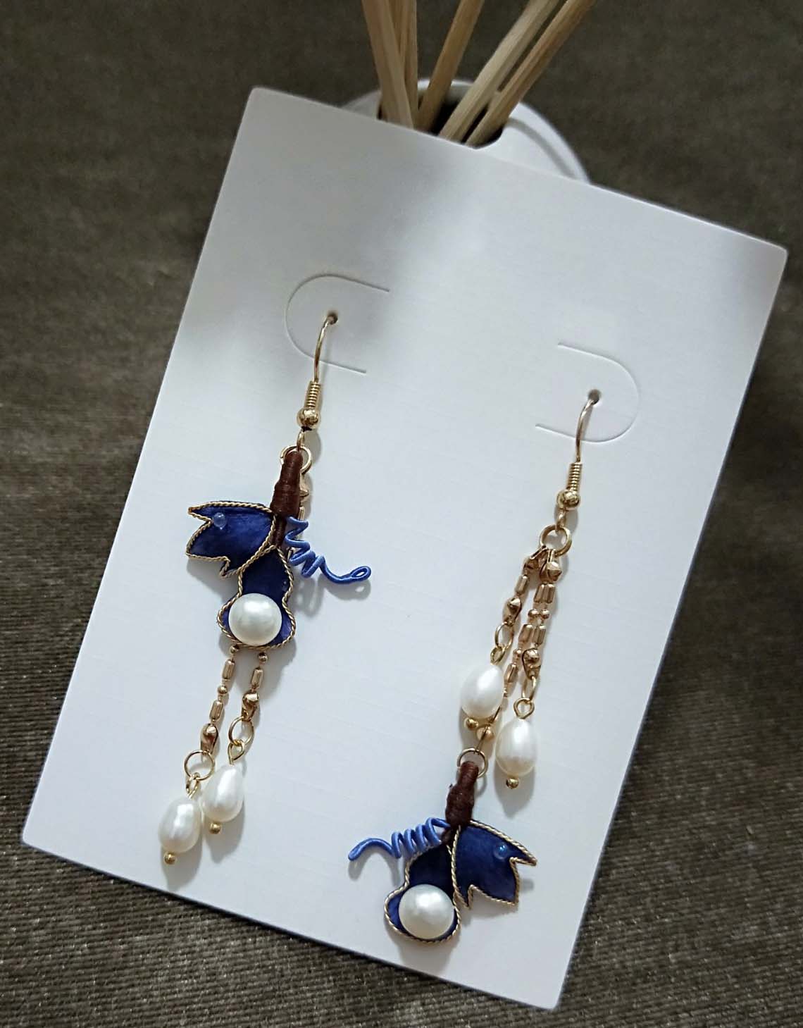 Gourd Bespoke Earrings-Blue Silk Earrings(Ronghua)