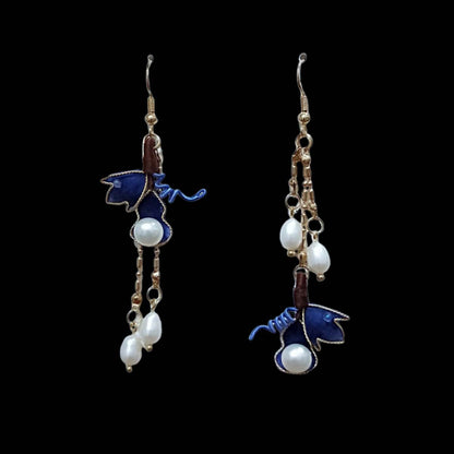 Gourd Bespoke Earrings-Blue Silk Earrings(Ronghua)