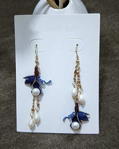 Gourd Bespoke Earrings-Blue Silk Earrings(Ronghua)