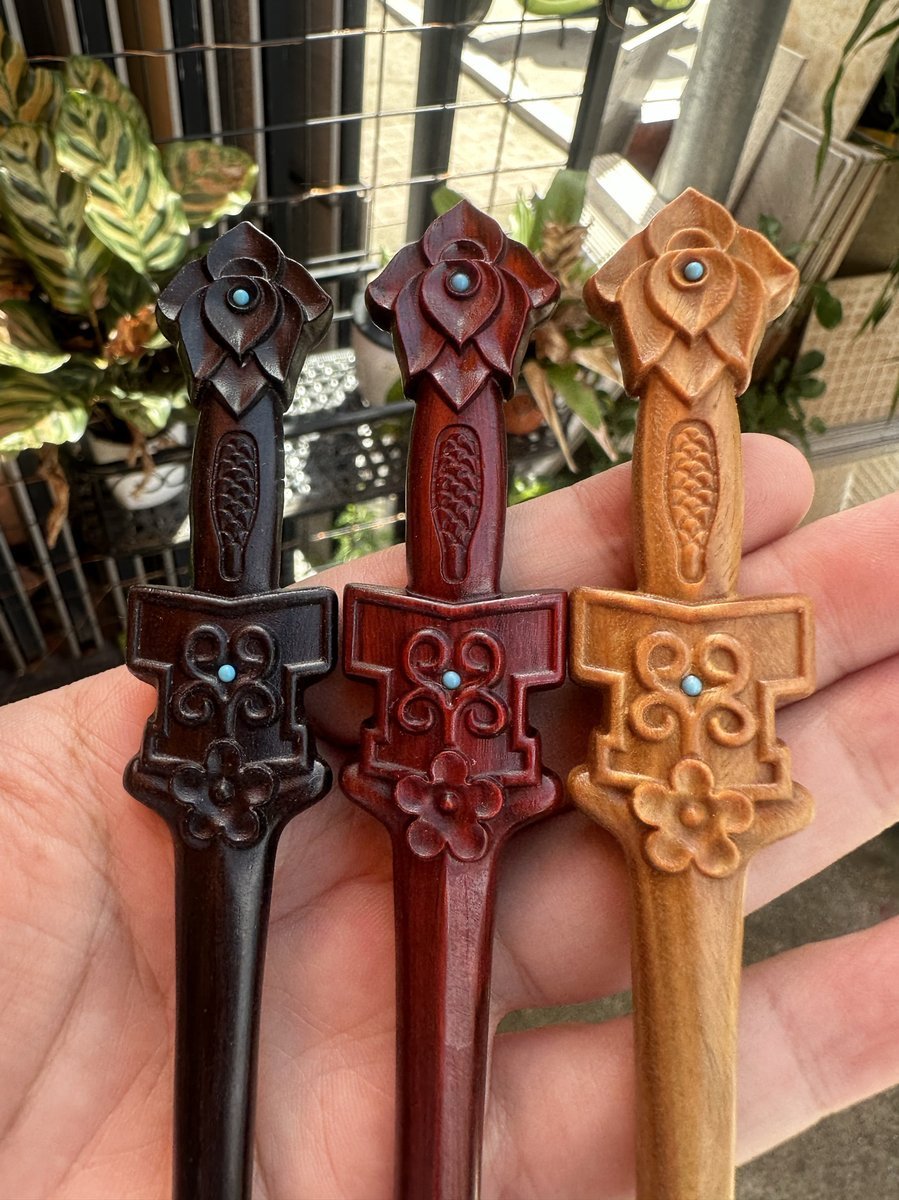 Natural Wooden Sword Hair Stick Set - 20cm Hairpin (莲花剑簪)