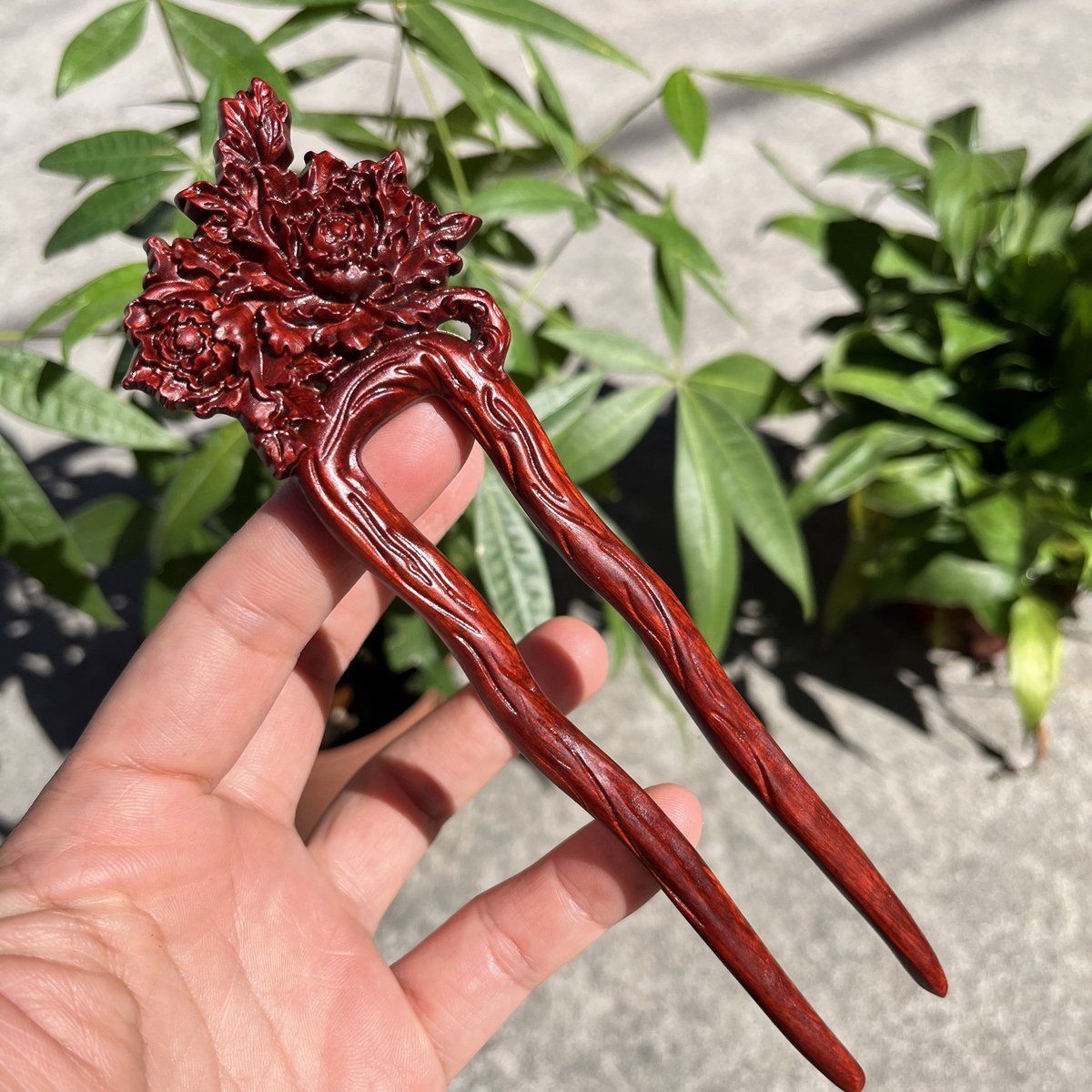 Natural Wooden Hair Stick Set - 17cm U Shape Peony Hairpin (牡丹花开)