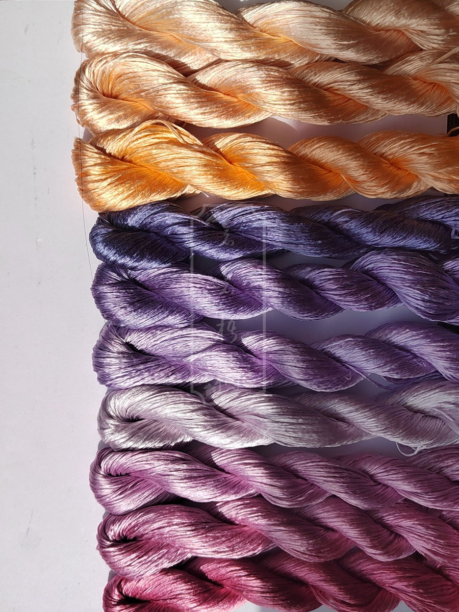 10g*10 Suzhou Embroidery Thick Filament Slightly Twisted Mulberry Silk Thread(Colorful 晨曦槿紫)