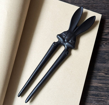 Natural African Blackwood Hair Stick - Xia Tu (Heroic Rabbit) Design #侠兔