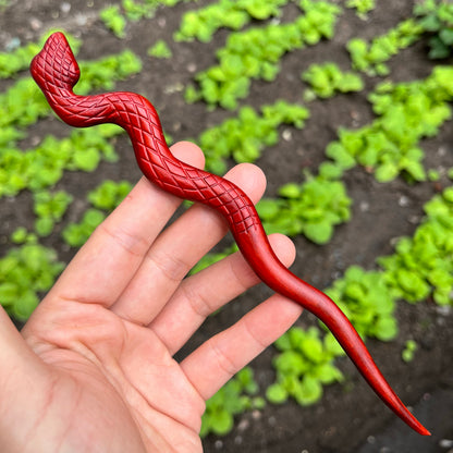 Natural Rosewood Hair Stick - 20cm Snake Design Hairpin Smooth Finish (灵蛇)