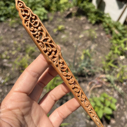 Natural Wooden Openwork Hair Stick Set - 20cm Hairpin  (祥云镂空)