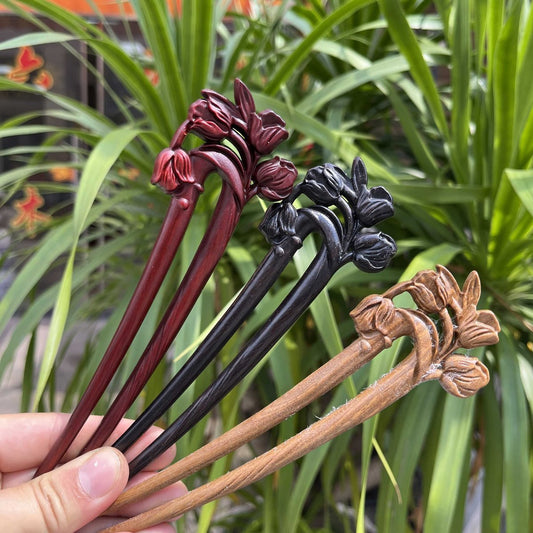 Natural Wooden Hair Stick Set - 17cm U Shape Tulip Hairpin (郁金香)