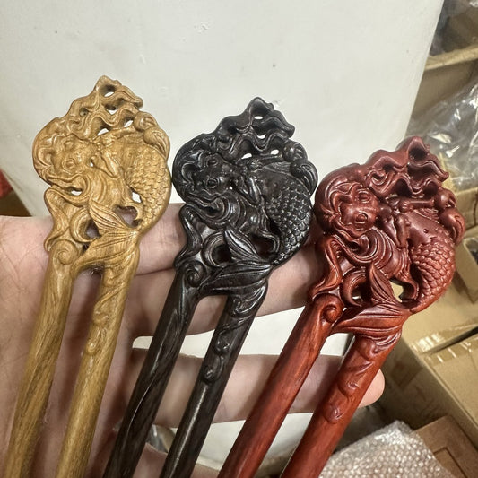 Natural Wooden Hair Stick Set - 17cm U Shape Mermaid Hairpin (美人鱼)