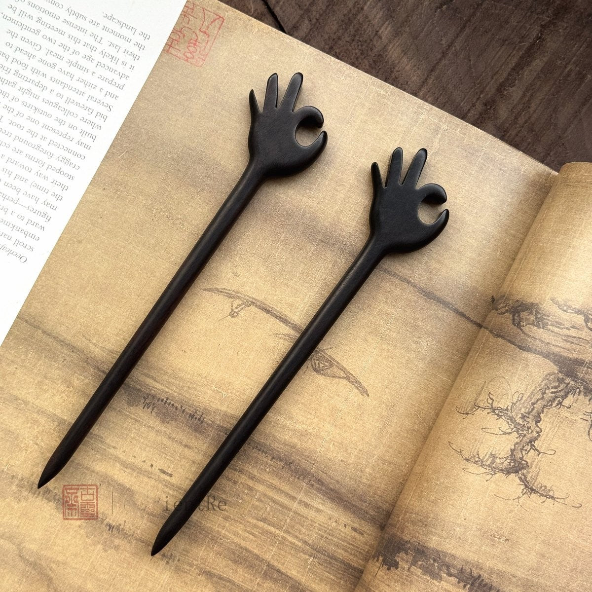 Natural African Blackwood Hair Stick - OK Gesture Design 18cm #are you