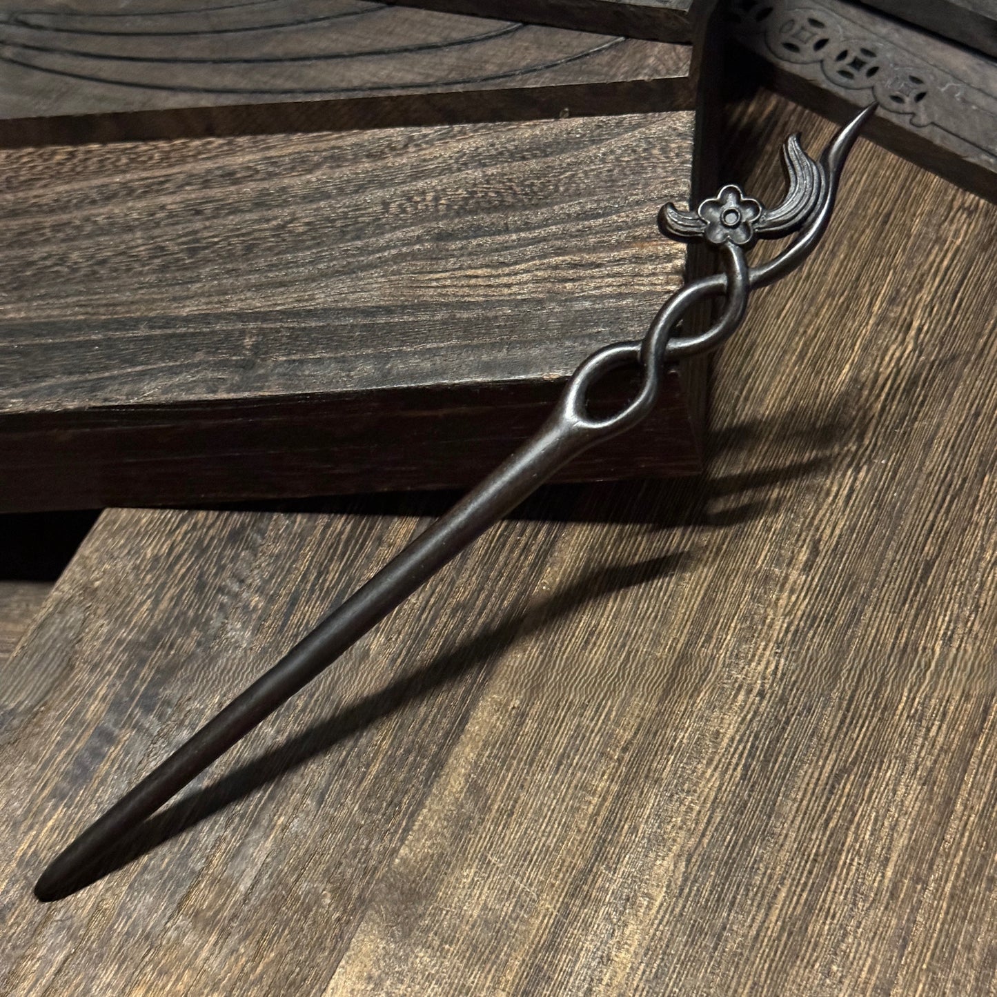 Natural African Blackwood Hair Stick - 18cm Secluded Orchid Design #空谷幽兰