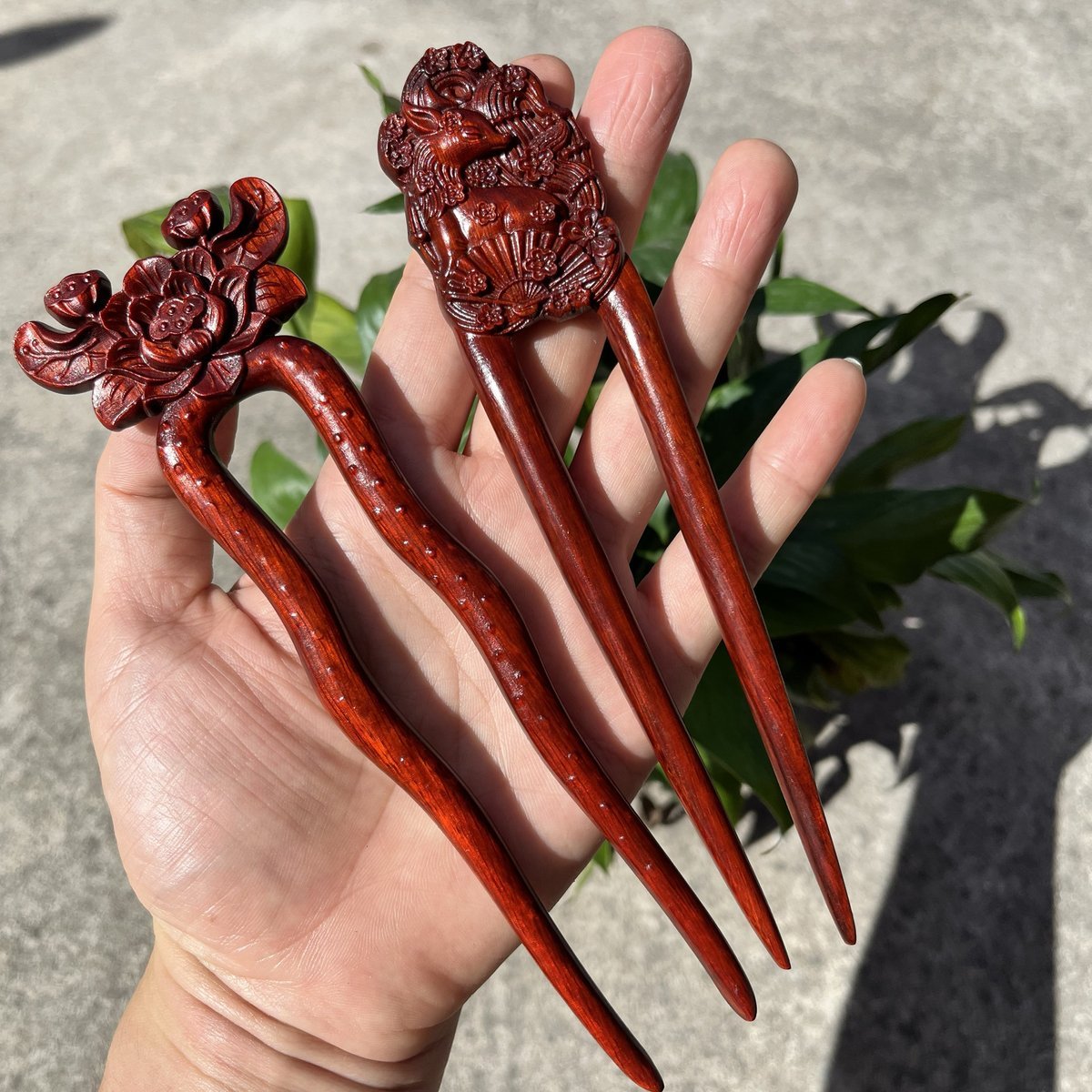 Natural Rosewood Hair Stick Set - 17cm U Shape Double-Sided Hairpin (U形发钗)