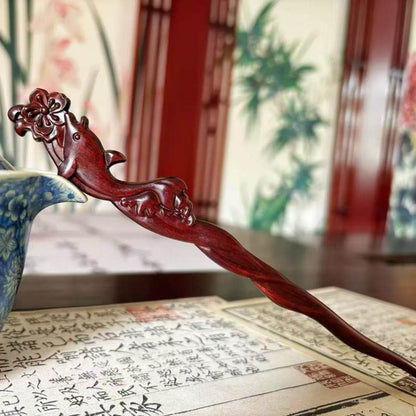 Natural Wooden Hair Stick Set - 20cm Big Fish & Begonia Design (大鱼海棠)