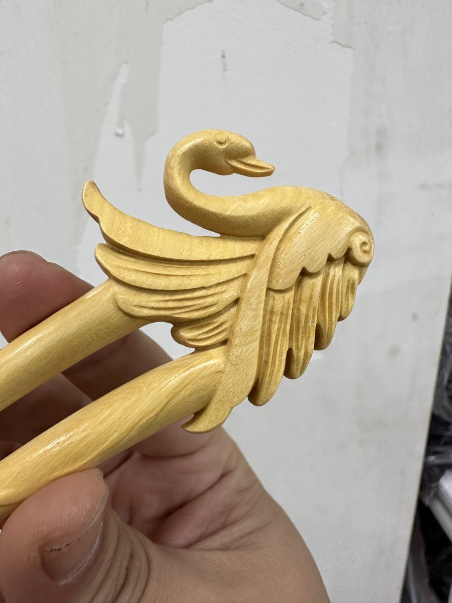 Natural Wooden Hair Stick Set - 16.5cm U Shape Swan Hairpin (天鹅)