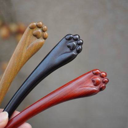 Natural Rosewood Hair Stick - Cat Paw Design #喵王之爪