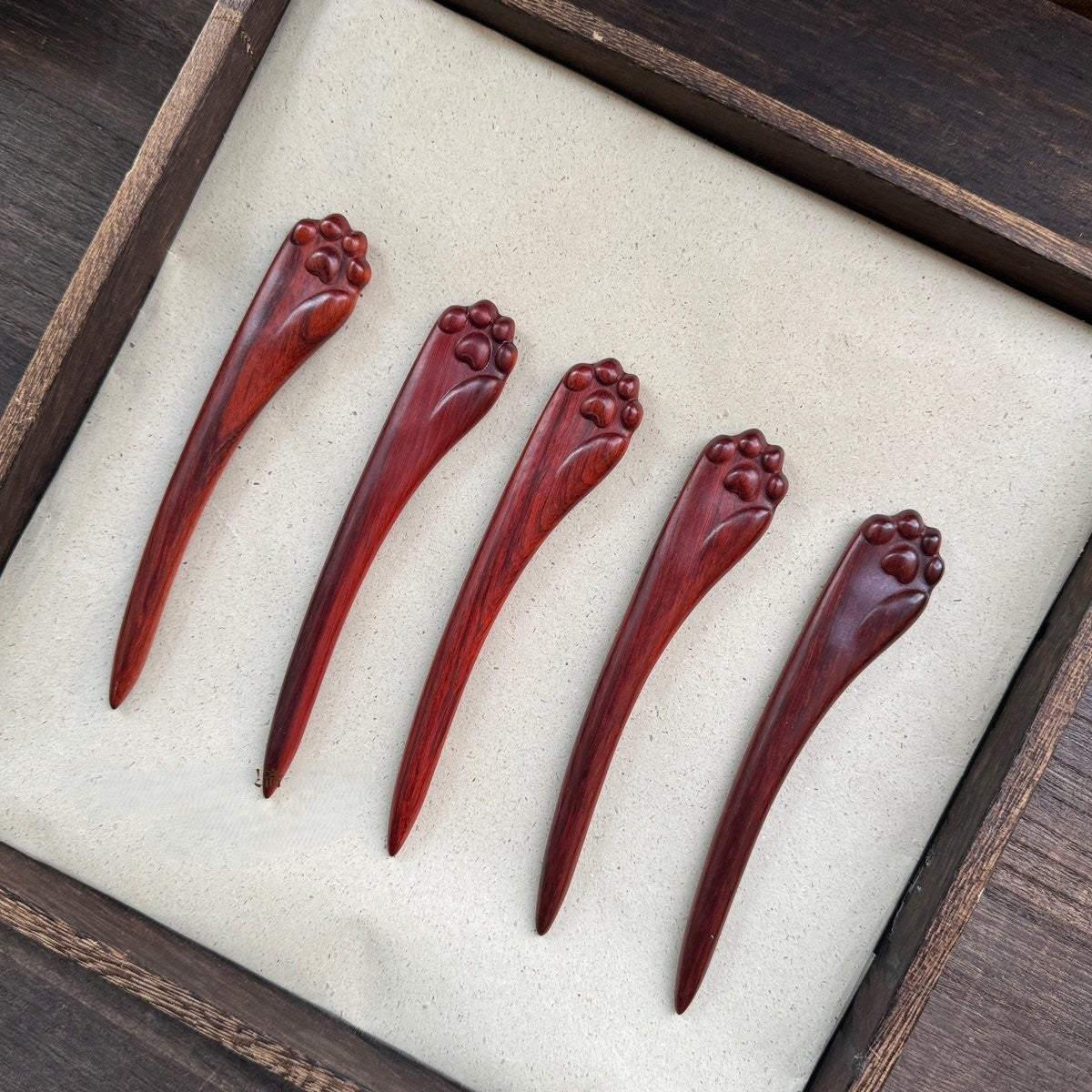 Natural Rosewood Hair Stick - Cat Paw Design #喵王之爪