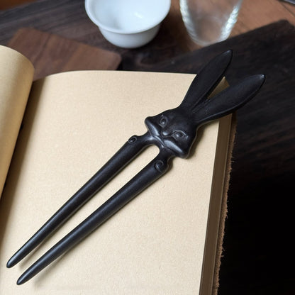 Natural African Blackwood Hair Stick - Xia Tu (Heroic Rabbit) Design #侠兔