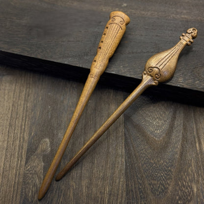 Natural African Blackwood Hair Stick Set - Boya Juexian Pipa and Guqin Designs #伯牙绝弦