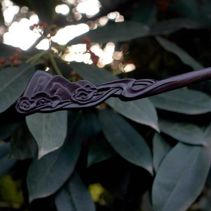 Natural African Blackwood Hair Stick - 20cm Landscape Design Hairpin Smooth Finish (山水图)