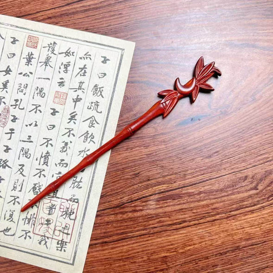 Natural Wooden Hair Stick Set - 20cm Bamboo Grove Design (月下竹林)