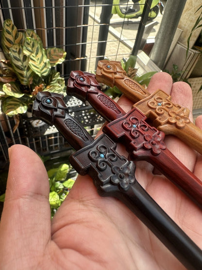 Natural Wooden Sword Hair Stick Set - 20cm Hairpin (莲花剑簪)