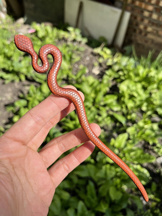 Natural Wooden Snake Hair Stick Set - 20cm Curved Design (小蛇)