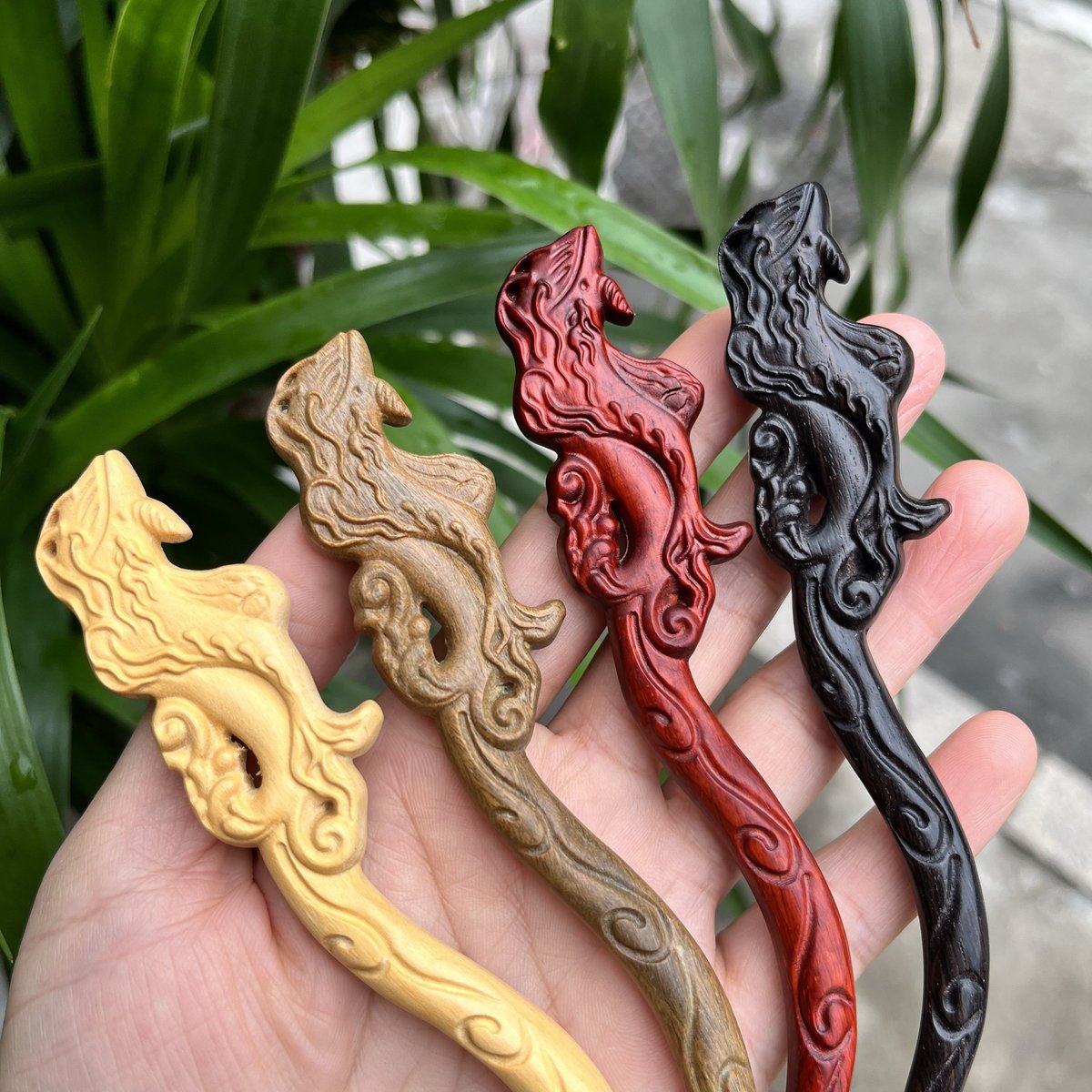Natural Wooden Hair Stick Set - 20cm Mythical Creature Design (山海鲸)