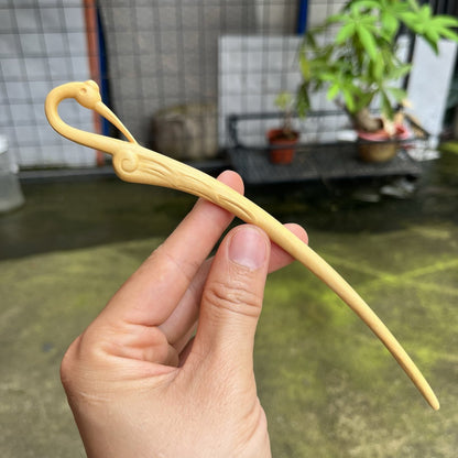 Natural Wooden Hair Stick Set - 20cm Crane Hairpin (仙鹤)