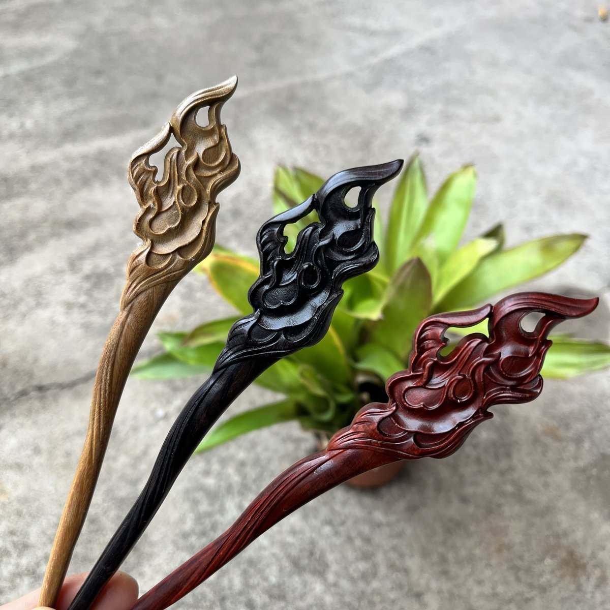 Natural Wooden Flame Hair Stick Set - 19cm Hairpin (火焰)