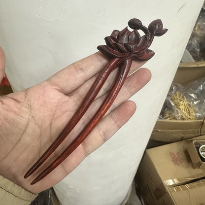Natural Wooden Hair Stick Set - 17cm U Shape Lotus Hairpin (荷花)