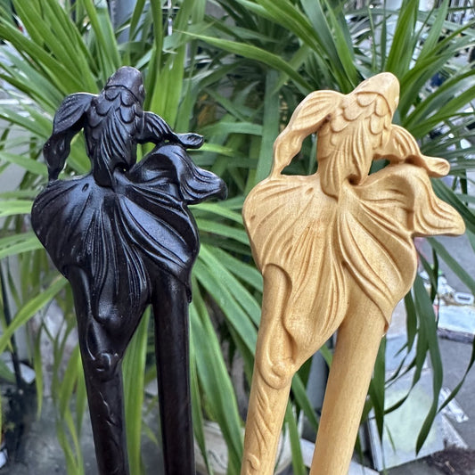 Natural Wooden Hair Stick Set - 17cm U Shape Koi Fish Hairpin (锦鲤)