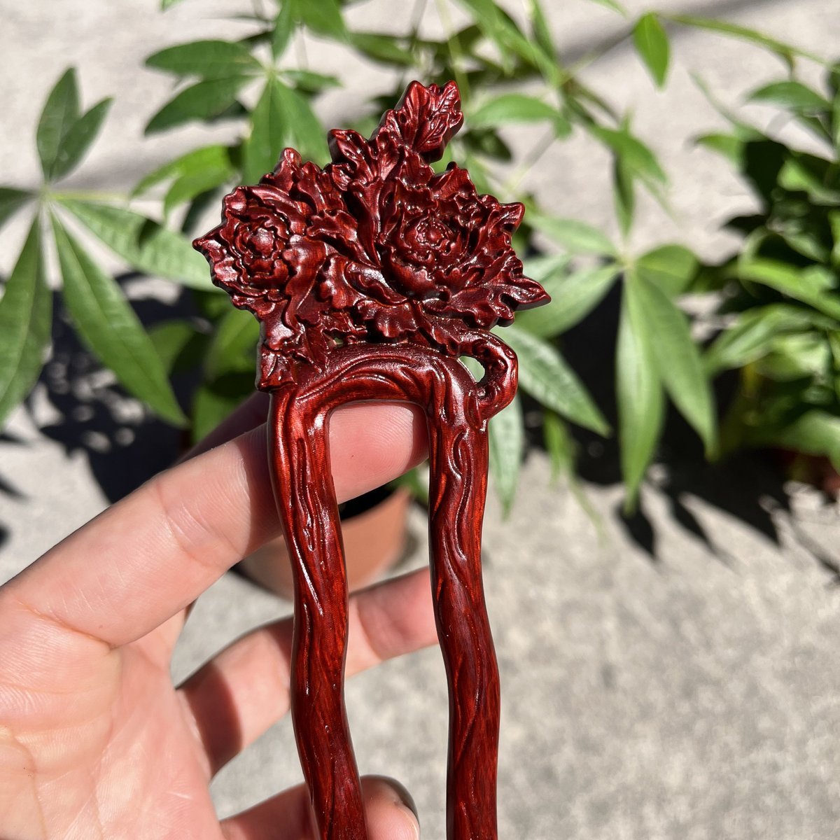 Natural Wooden Hair Stick Set - 17cm U Shape Peony Hairpin (牡丹花开)