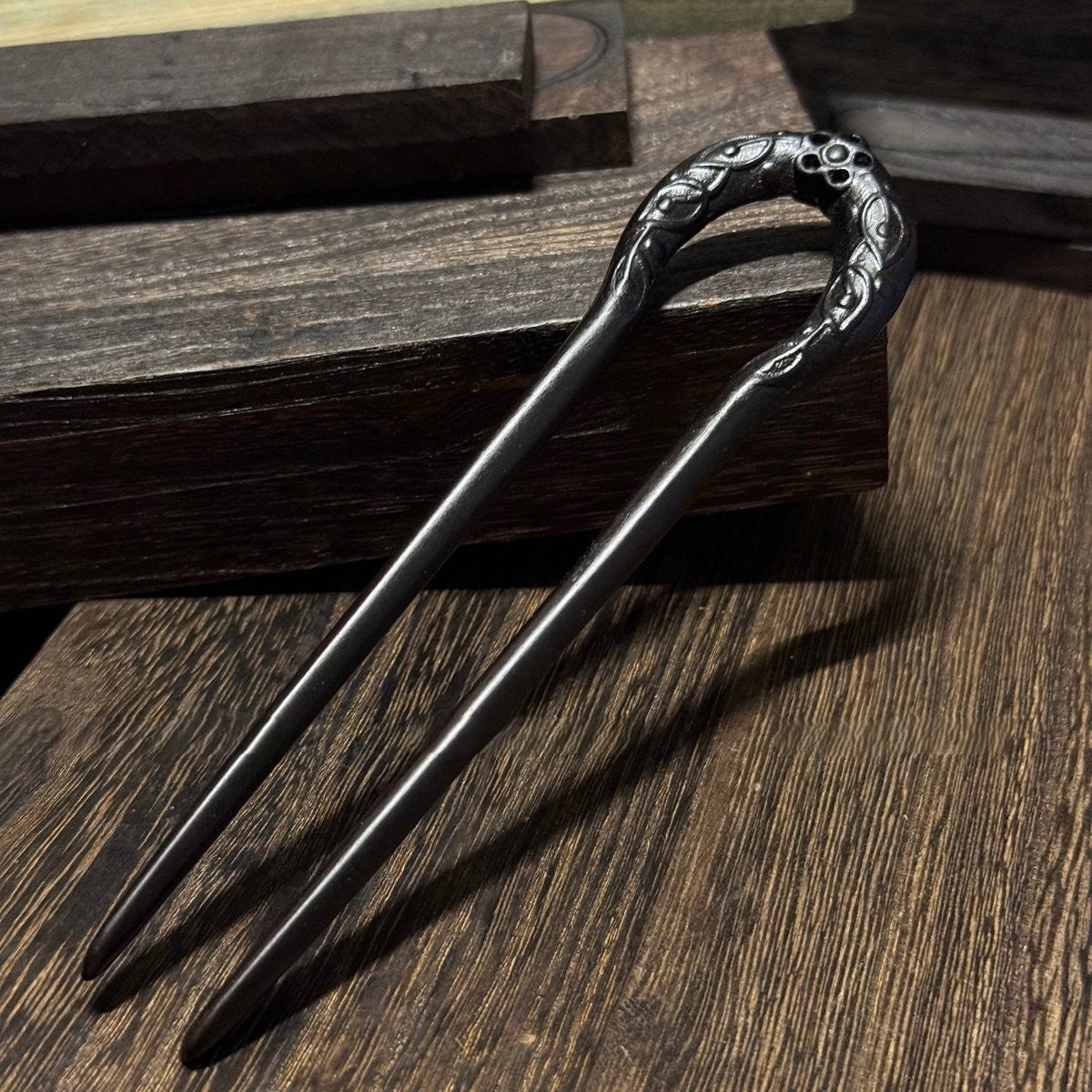 Natural African Blackwood Hair Stick - Sun God Design 14cm #太阳神