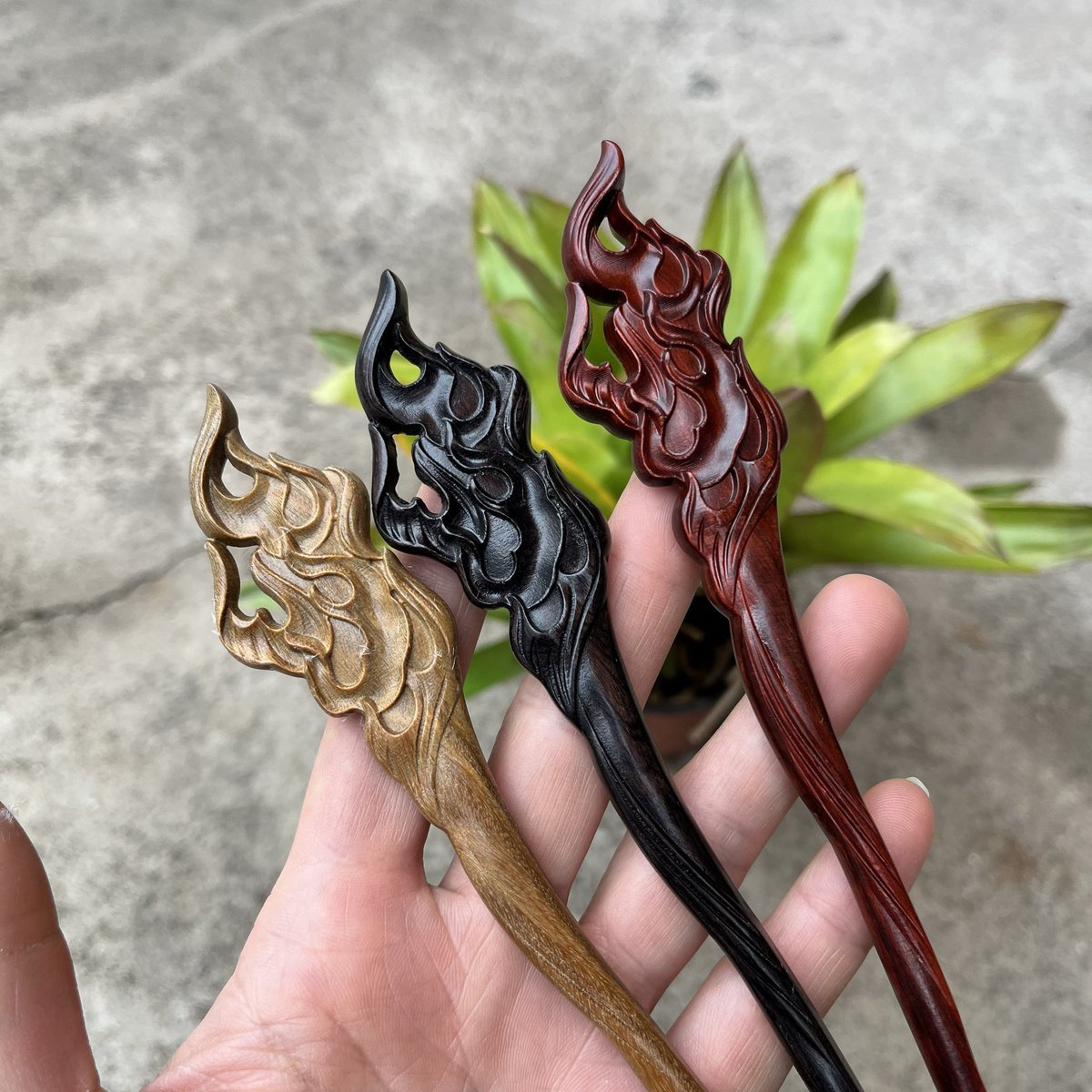 Natural Wooden Flame Hair Stick Set - 19cm Hairpin (火焰)
