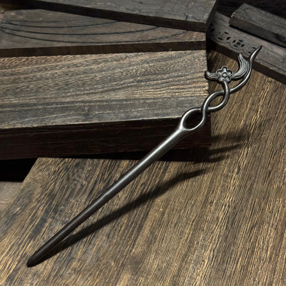 Natural African Blackwood Hair Stick - 18cm Secluded Orchid Design #空谷幽兰