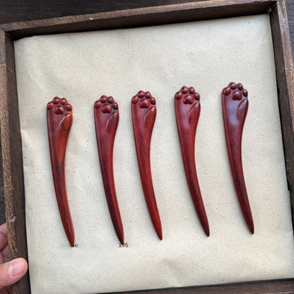 Natural Rosewood Hair Stick - Cat Paw Design #喵王之爪