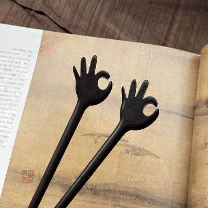 Natural African Blackwood Hair Stick - OK Gesture Design 18cm #are you