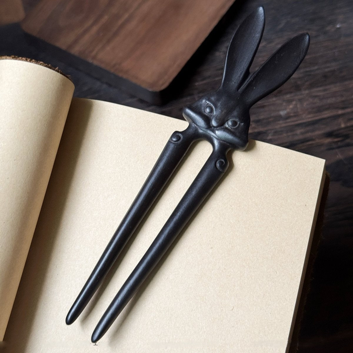 Natural African Blackwood Hair Stick - Xia Tu (Heroic Rabbit) Design #侠兔