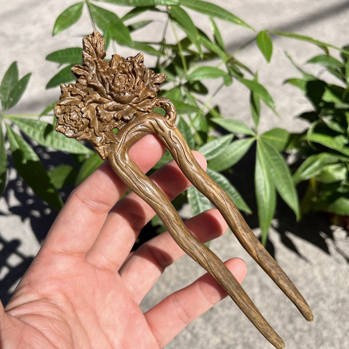 Natural Wooden Hair Stick Set - 17cm U Shape Peony Hairpin (牡丹花开)