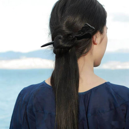 Natural African Blackwood Hair Stick - 20cm Landscape Design Hairpin Smooth Finish (山水图)
