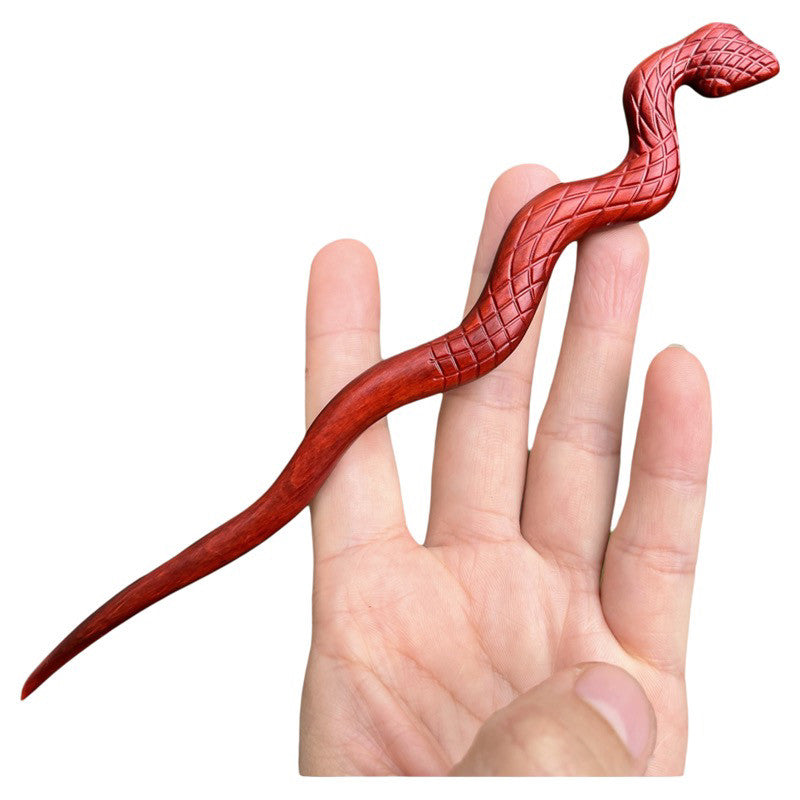 Natural Rosewood Hair Stick - 20cm Snake Design Hairpin Smooth Finish (灵蛇)
