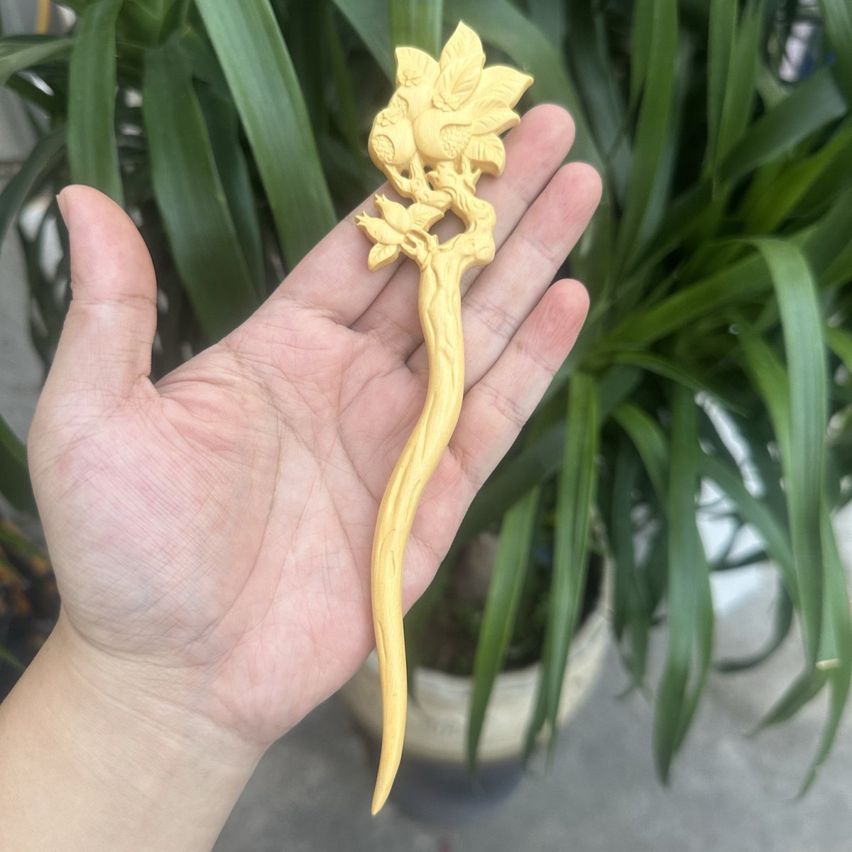 Natural Rosewood Hair Stick Set - 20cm U Shape Pomegranate Design Hairpin (石榴单簪)