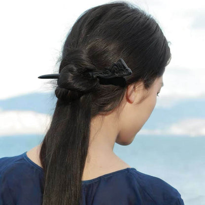Natural African Blackwood Hair Stick - 20cm Landscape Design Hairpin Smooth Finish (山水图)