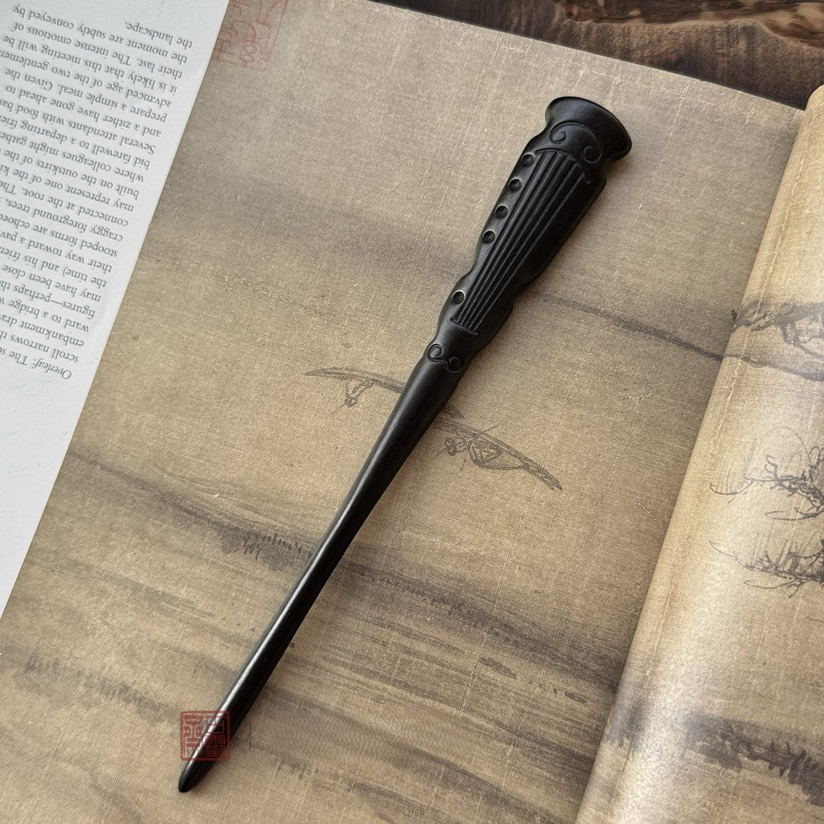 Natural African Blackwood Hair Stick Set - Boya Juexian Pipa and Guqin Designs #伯牙绝弦