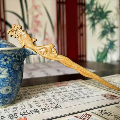 Natural Wooden Hair Stick Set - 20cm Big Fish & Begonia Design (大鱼海棠)