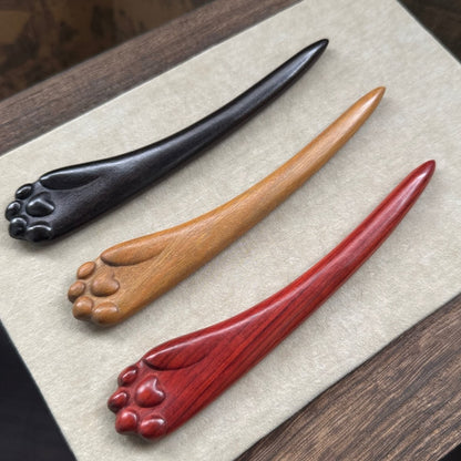 Natural Rosewood Hair Stick - Cat Paw Design #喵王之爪