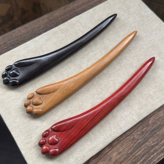 Natural Rosewood Hair Stick - Cat Paw Design #喵王之爪